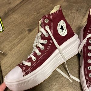 Red high top and platform converse